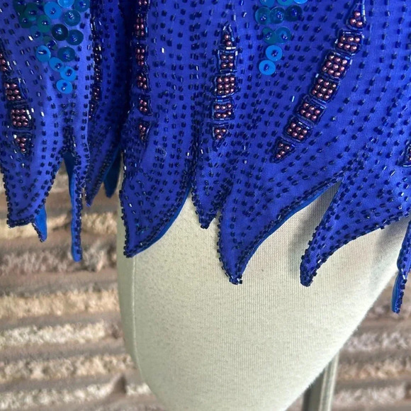 Marquis by Randall Cosco 100% Silk Royal Blue Sequins Beaded Flame Hem Outfit - Picture 4 of 12